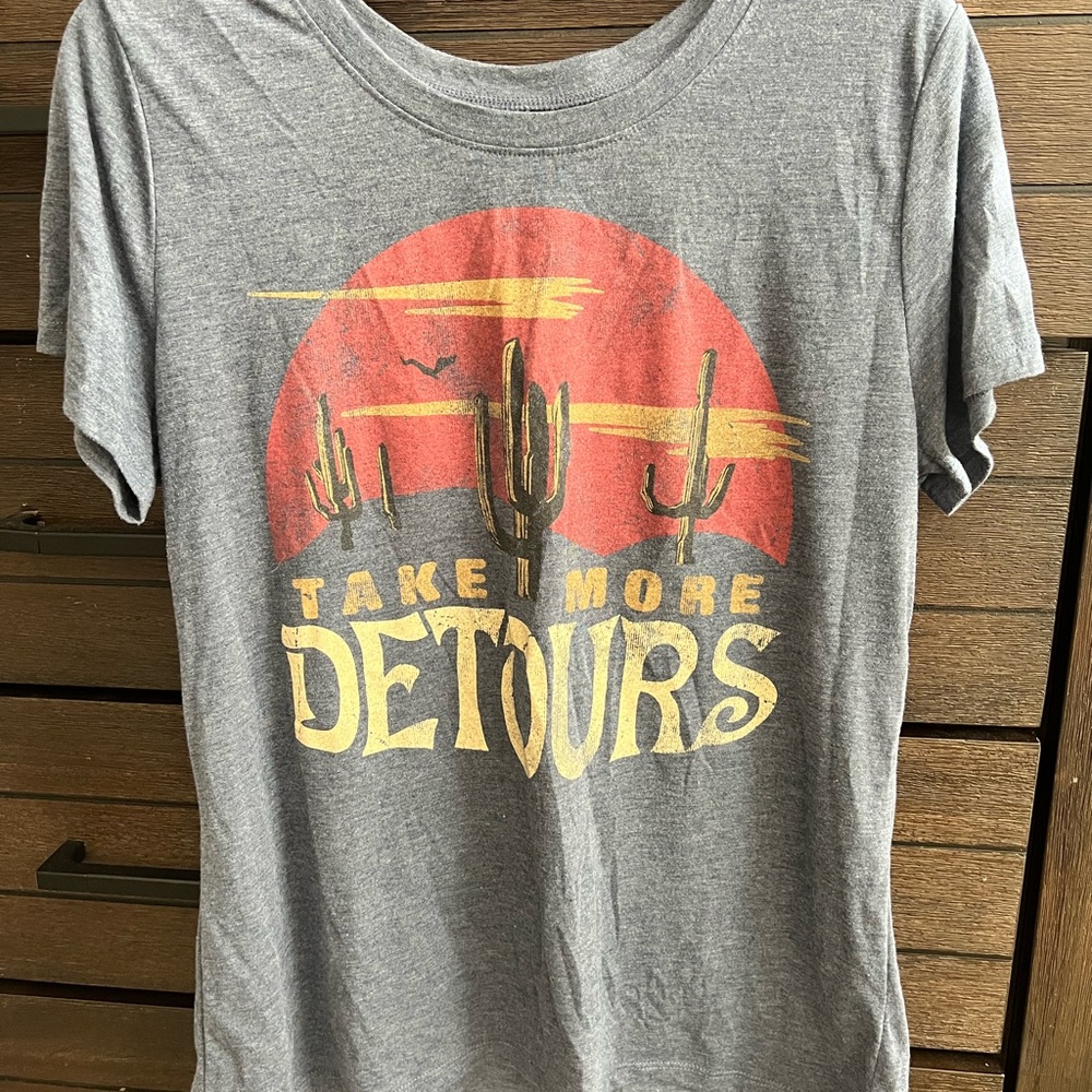 Gray Graphic Tee with Desert Print